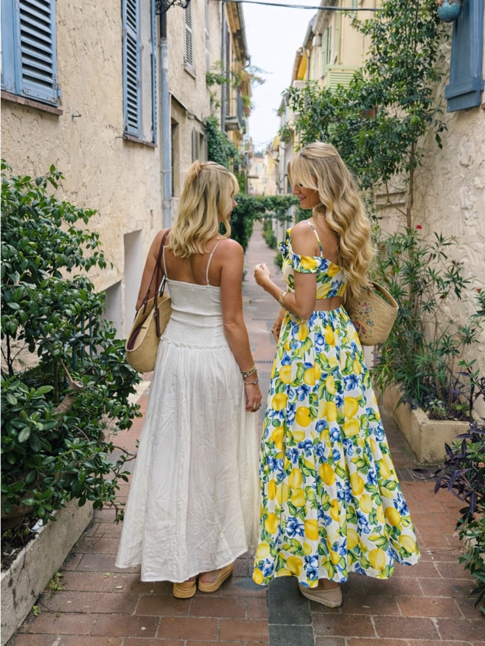 Lemon print midi dress twisted bust cutout cami strap preppy yellow fruit